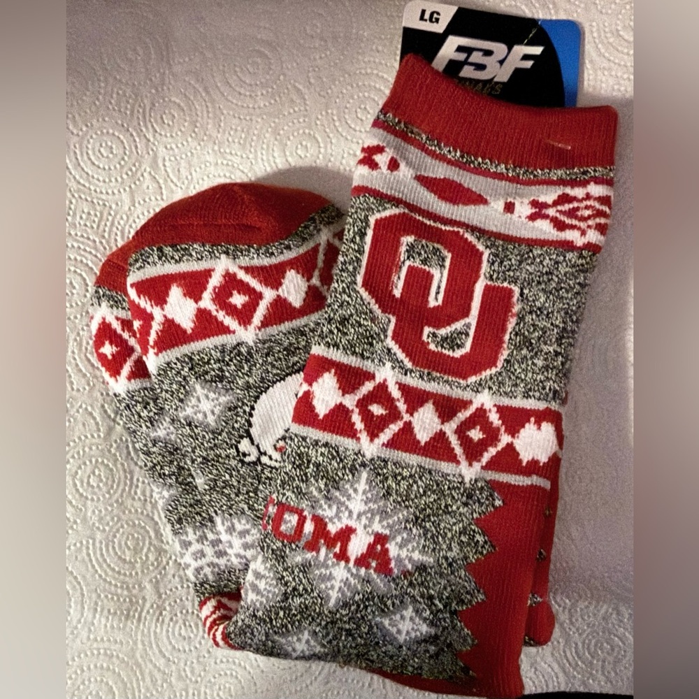 FBG Originals OU Winter Socks Holiday Blanket Motif Oklahoma Size Large
